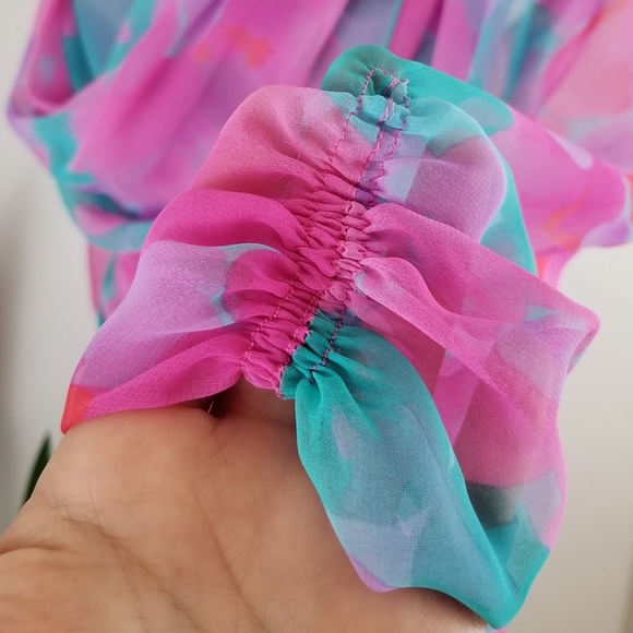 VTG 70s Miss Elliette Watercolor Chiffon Dress - Picture 6 of 14